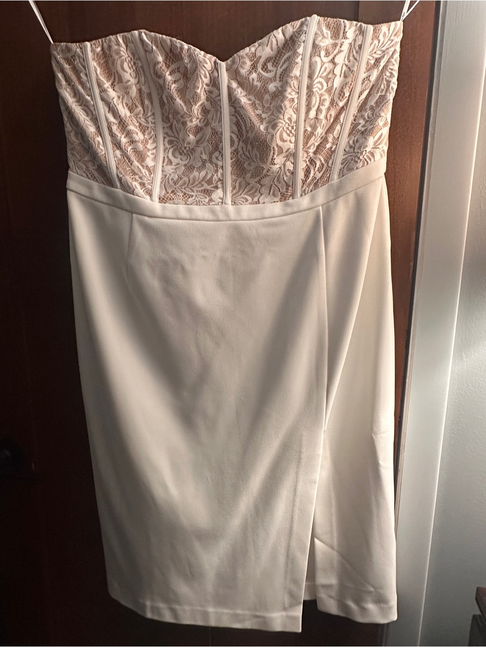 City Chic Strapless Lace Bust Cream Cocktail Dress